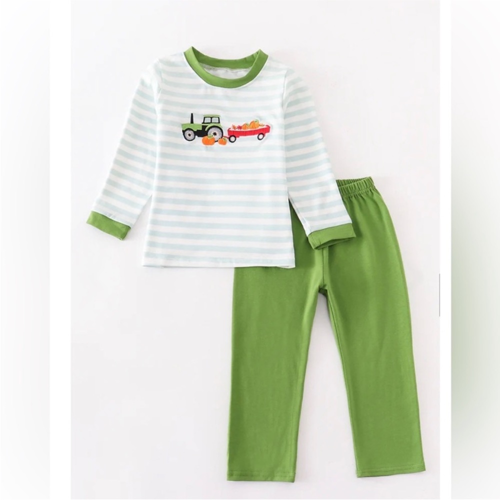 Green and White Kids Pajamas Set